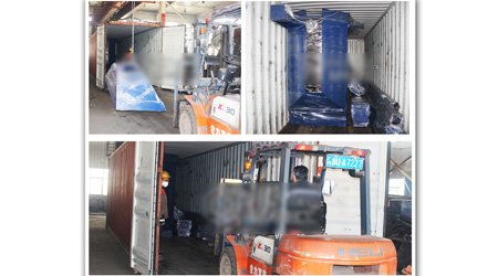 發(fā)往越南q69系列輥道通過式鋼板型材拋丸清理機(jī)裝車發(fā)貨現(xiàn)場(chǎng)