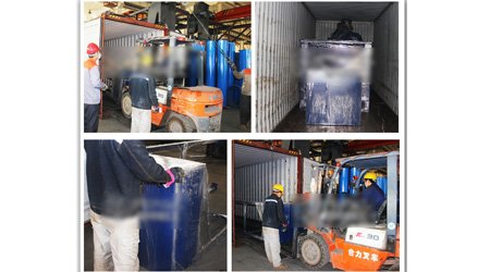 發(fā)往智利全自動(dòng)機(jī)械輸送回收式噴砂房/噴丸房發(fā)貨裝車現(xiàn)場(chǎng)