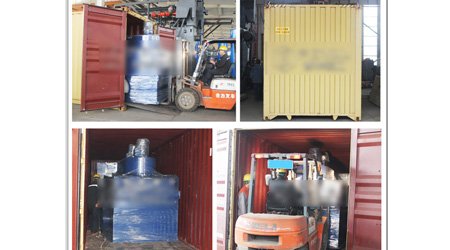 發(fā)往格魯吉亞Q69系列輥道通過式鋼板型材拋丸清理機(jī)發(fā)貨現(xiàn)場(chǎng)