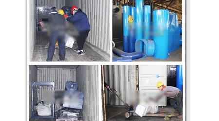 發(fā)往新加坡鋼板通過式型鋼_鋼板預(yù)處理線第三車裝車發(fā)貨現(xiàn)場(chǎng)