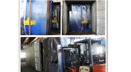 發(fā)往新加坡通過式型鋼_鋼板預(yù)處理線裝車發(fā)貨現(xiàn)場(chǎng)